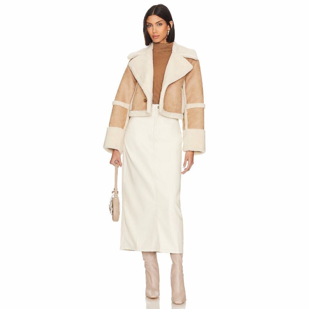 NWT New $128 Free People City Slicker Faux Leather Maxi Ivory Skirt Size 6